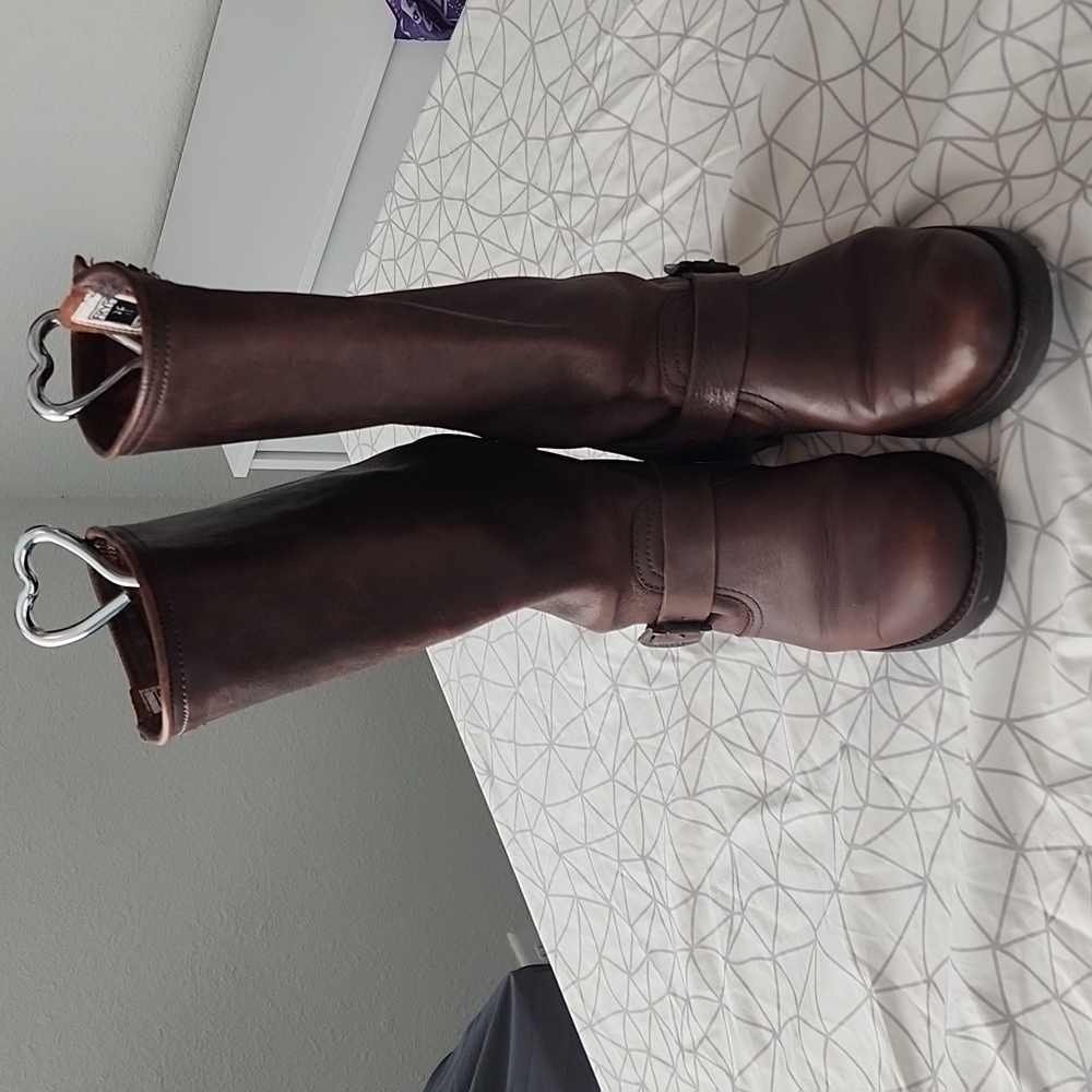 Frye Distressed Veronica Tall Brown Slouch Buckle Boots Size 10